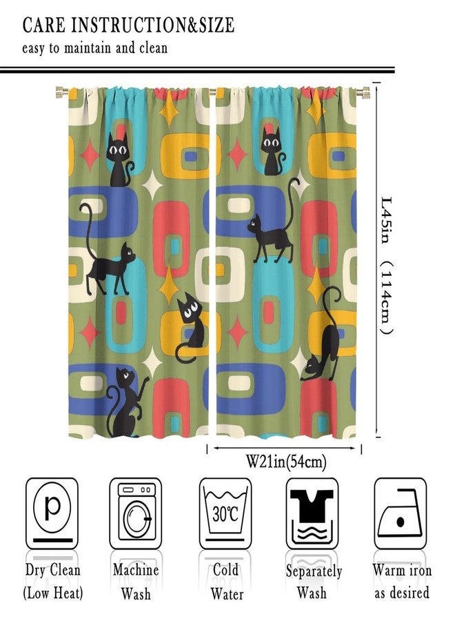 SENRUEGT Mid Century Cat Curtains for Kids Bedroom,Modern Abstract Geometric Pattern 1950s Vintage Funny Black Cartoon Animal Drapes 42x45 Inch - Image 2
